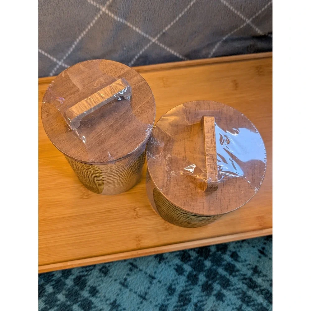 Target Bullseye's Playground Hammered Green Glass Canister Set Wooden Lid Sm/Med